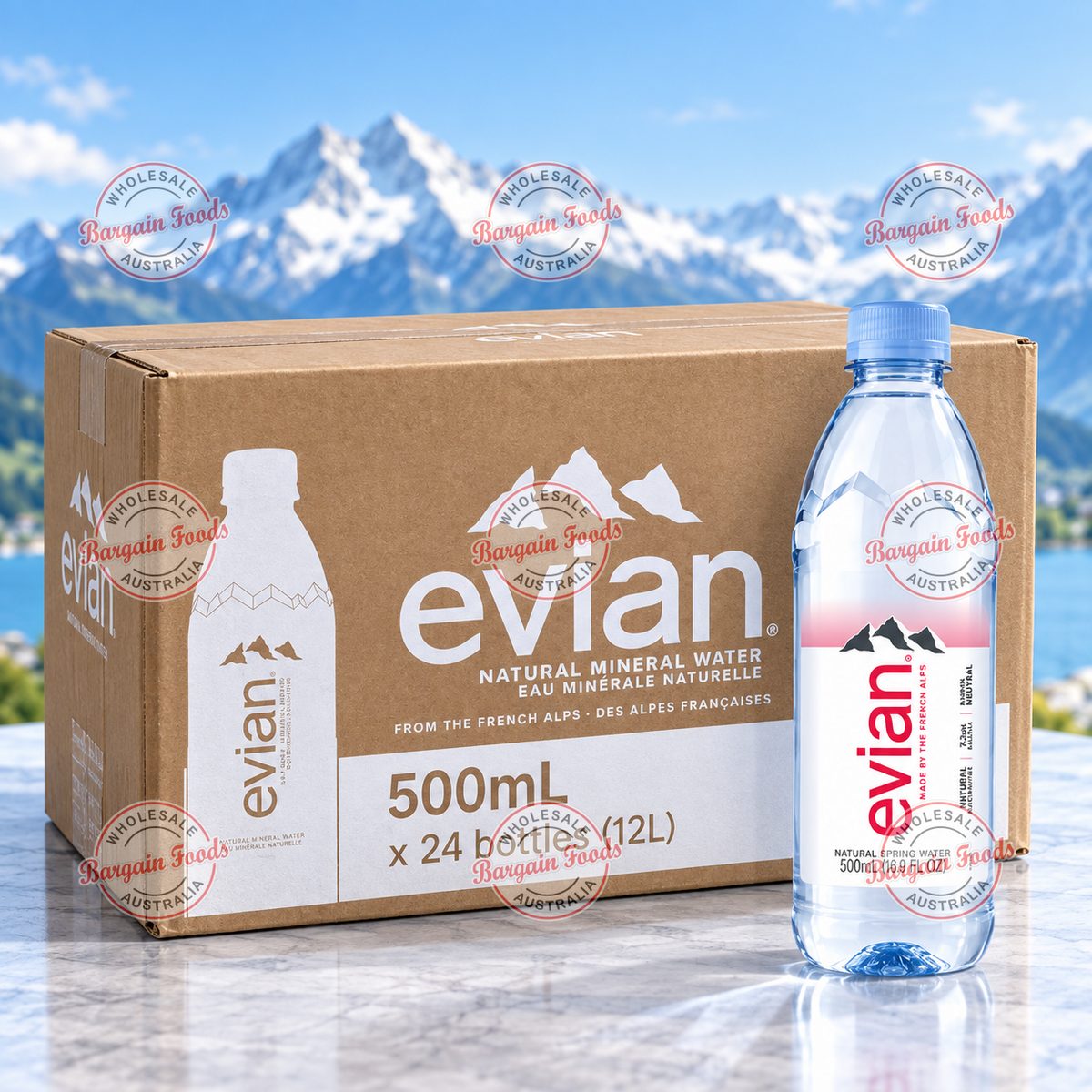 Evian Natural Mineral Water - 500ml x 24 (BULK)
