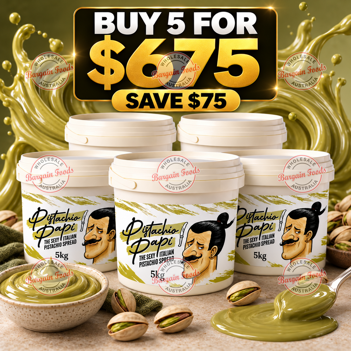 Pistachio Papi Smooth Spread - 5kg (BULK BUNDLE OF x5)