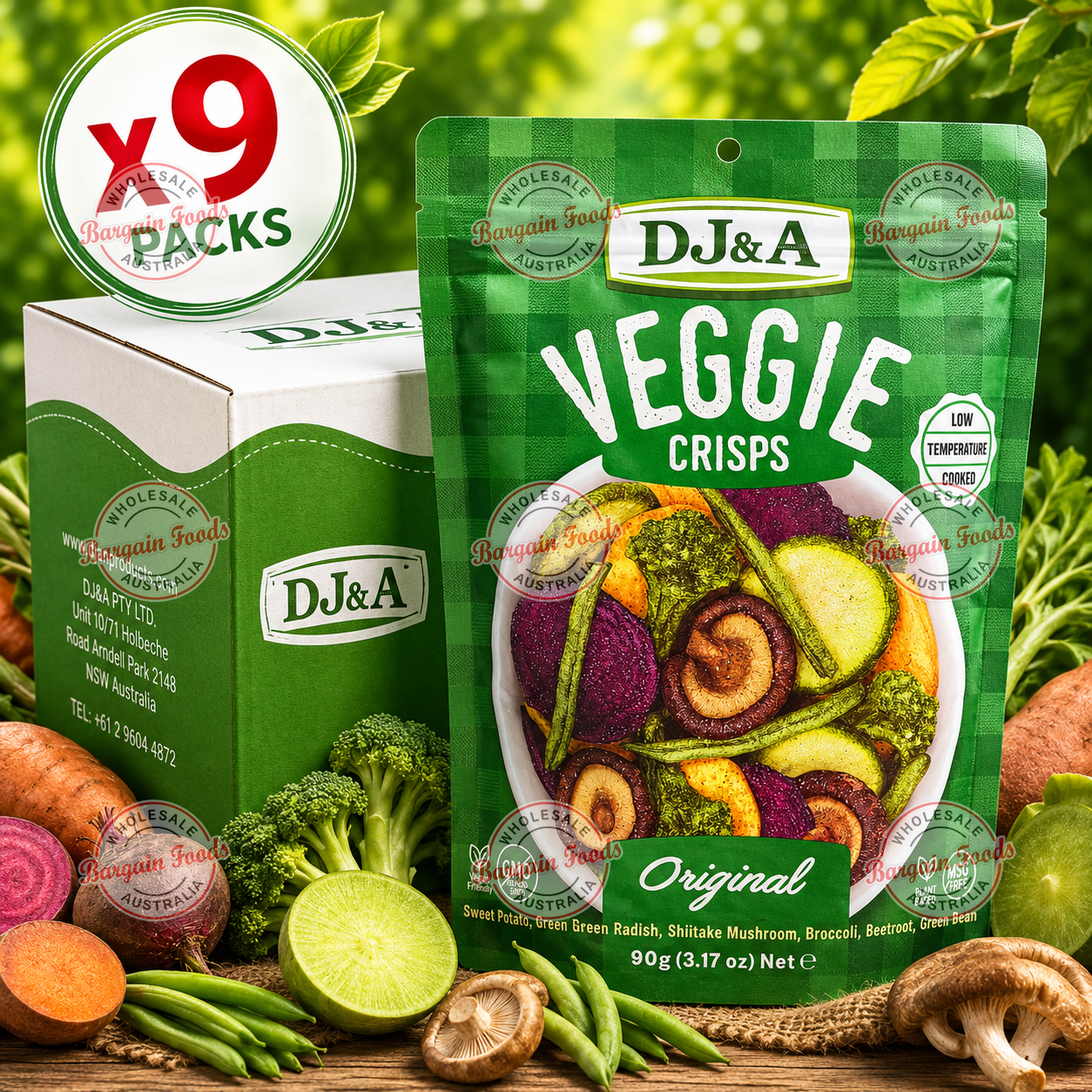 DJ&A Original Veggie Crisps  - 90g x9 (BULK)