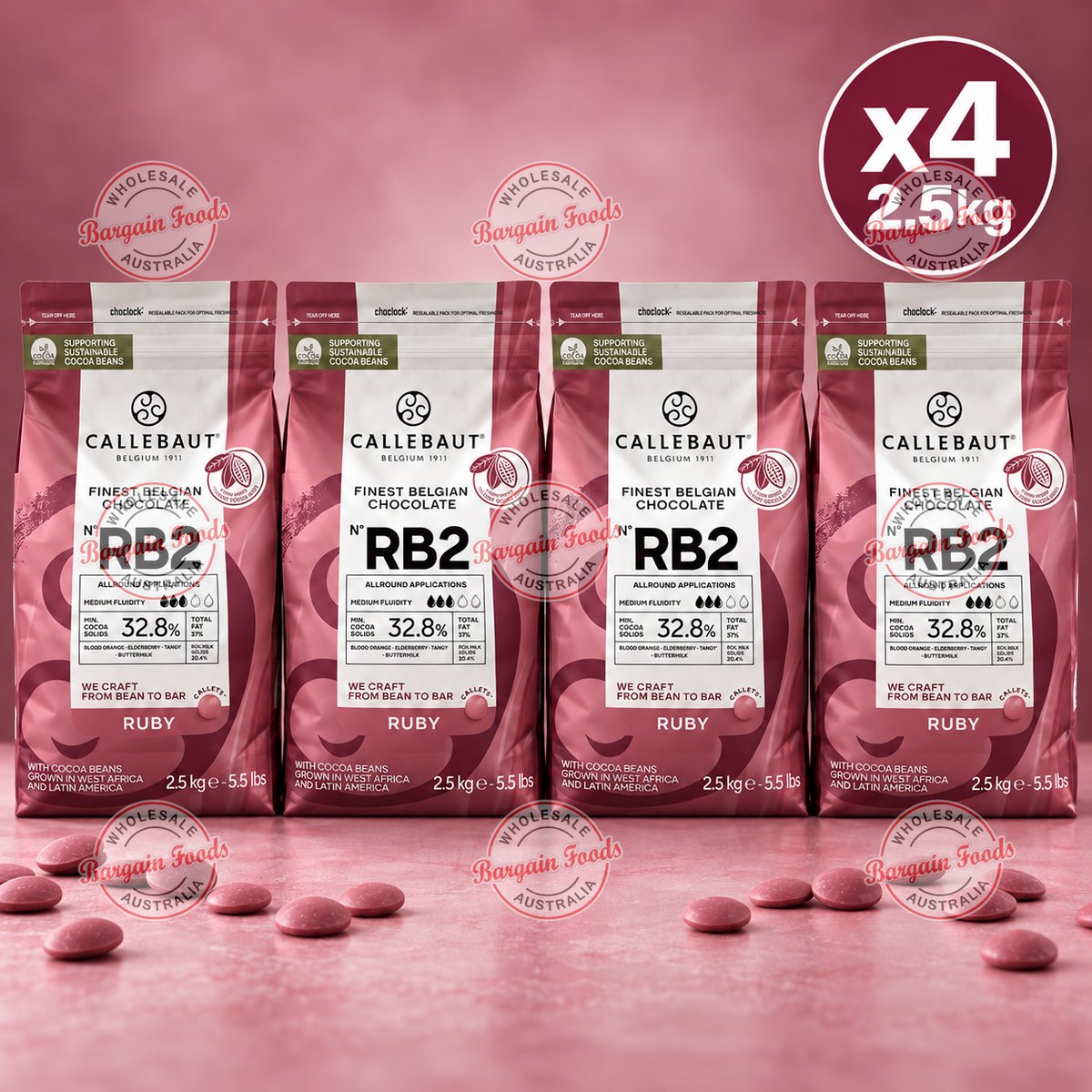 Callebaut Ruby RB2 32.8% Couverture Chocolate - 2.5kg x4 (BULK)