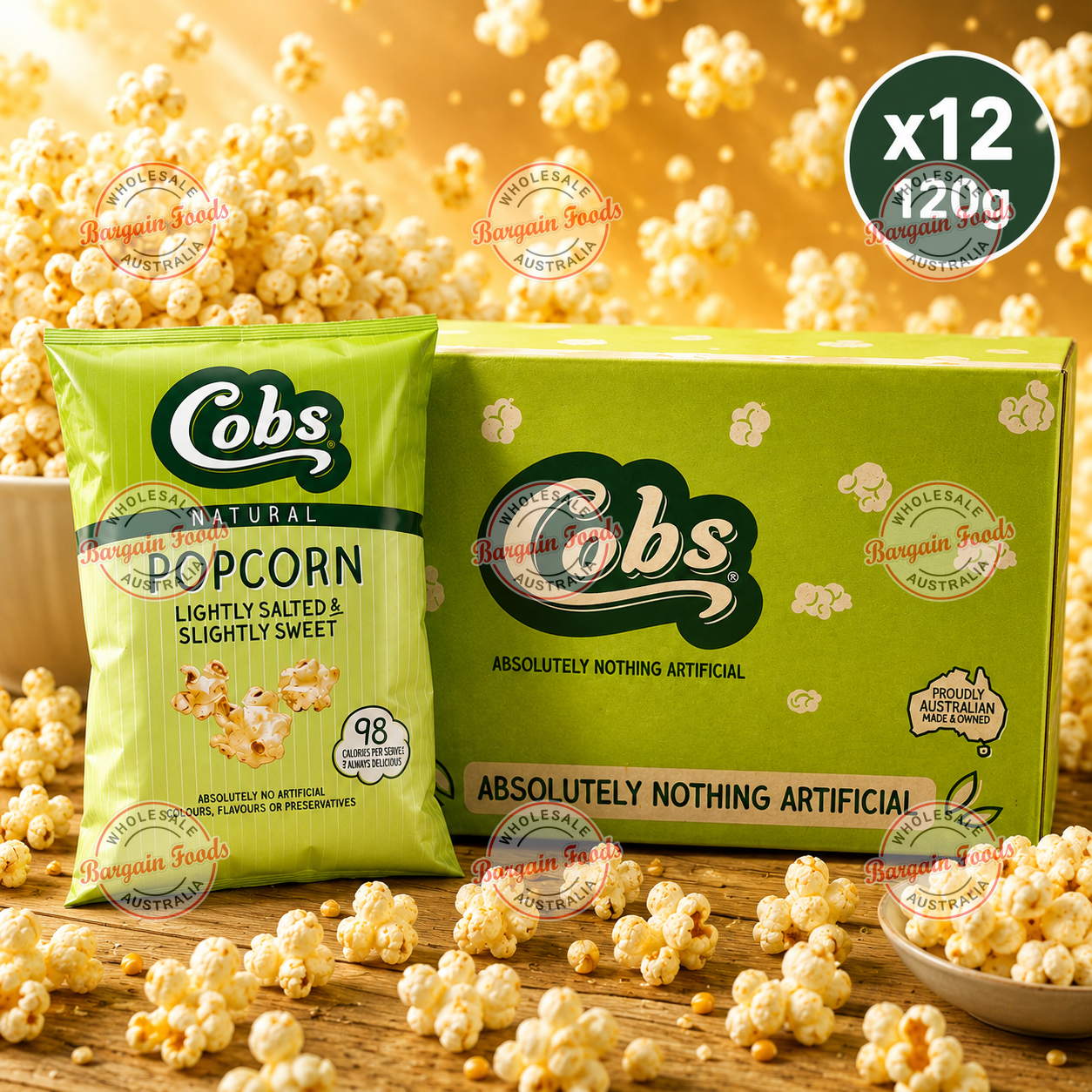 Cobs Natural Popcorn Lightly Salted & Slightly Sweet - 12 x 120g (BULK)