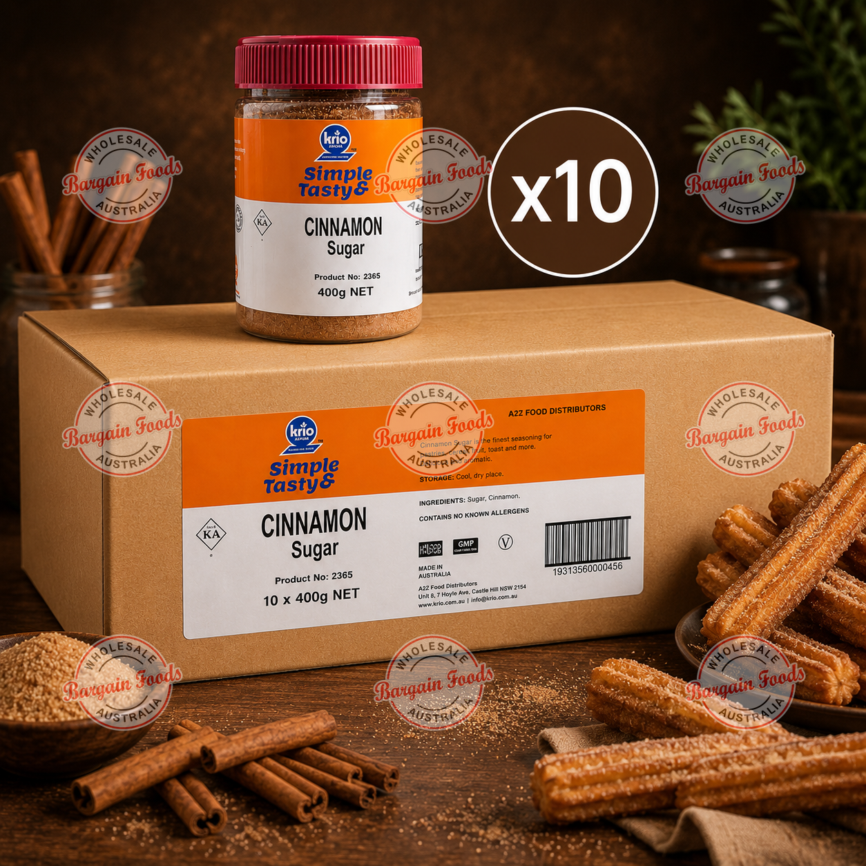 Krio Cinnamon Sugar - 400g x10 (BULK) CLEARANCE