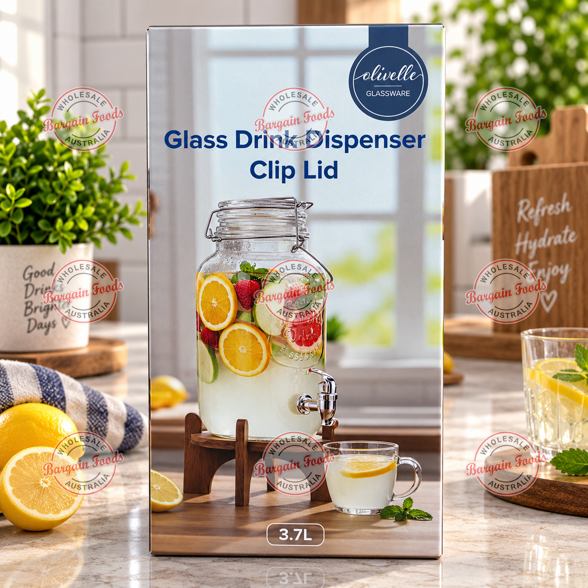 Glass Drink Dispenser With Stand - 3.7Litre