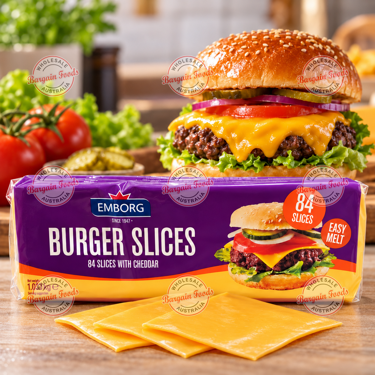 Emborg Burger Slice Cheese - 1.033kg 84 slices