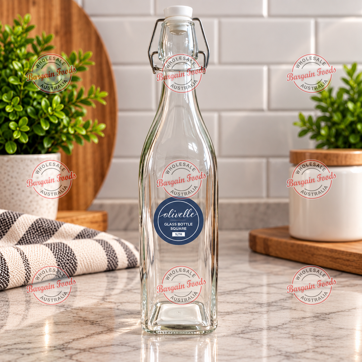Clear Square Glass Bottle - 1Litre