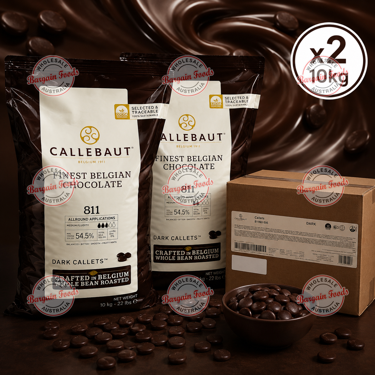 Callebaut 811 54.5% Couverture Dark Chocolate Melts - 10kg x2 (BULK)