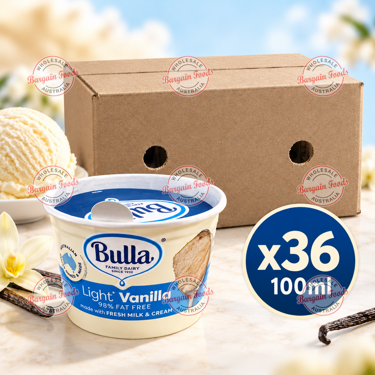 Bulla Light Vanilla Ice Cream Cups - 100ml x36 (BULK)