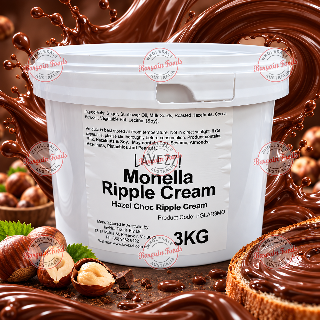 Monella Hazelnut Choc Ripple Cream - 3kg (Like Nutella)