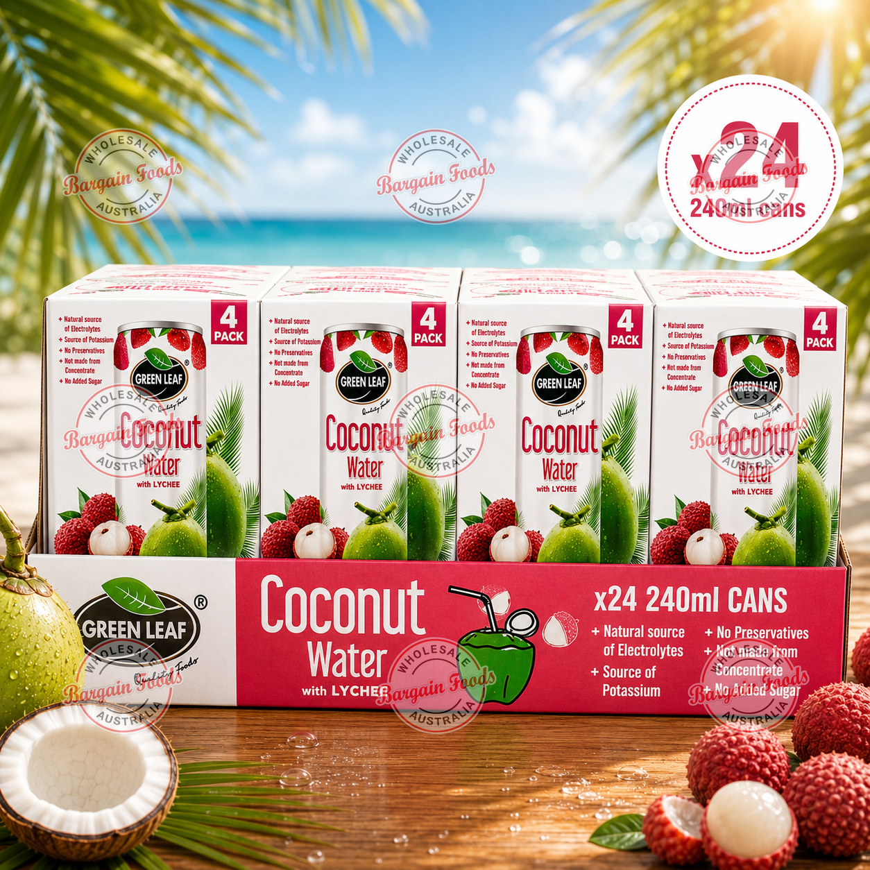 Green Leaf Coconut Water Lychee Flavour - 240ml x 24