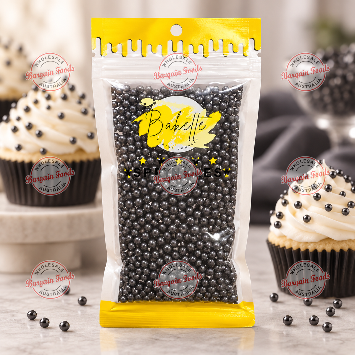 Bakette Pearly Black Sugar Pearls - 56g
