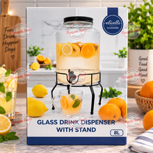 Glass Drink Dispenser With Stand - 8Litre