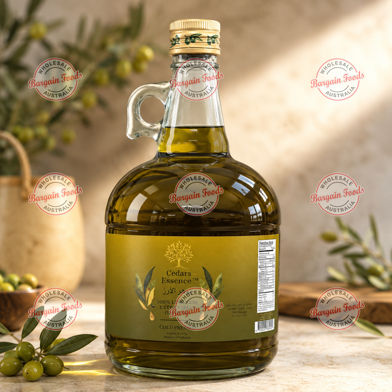 Cedars Essence 100% Lebanese Extra Virgin Olive Oil - 2.85L Glass Bottle