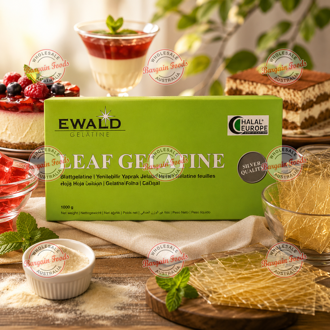 Ewald Leaf Gelatine Sheets Halal Silver - 1kg 400 Sheets (BULK)
