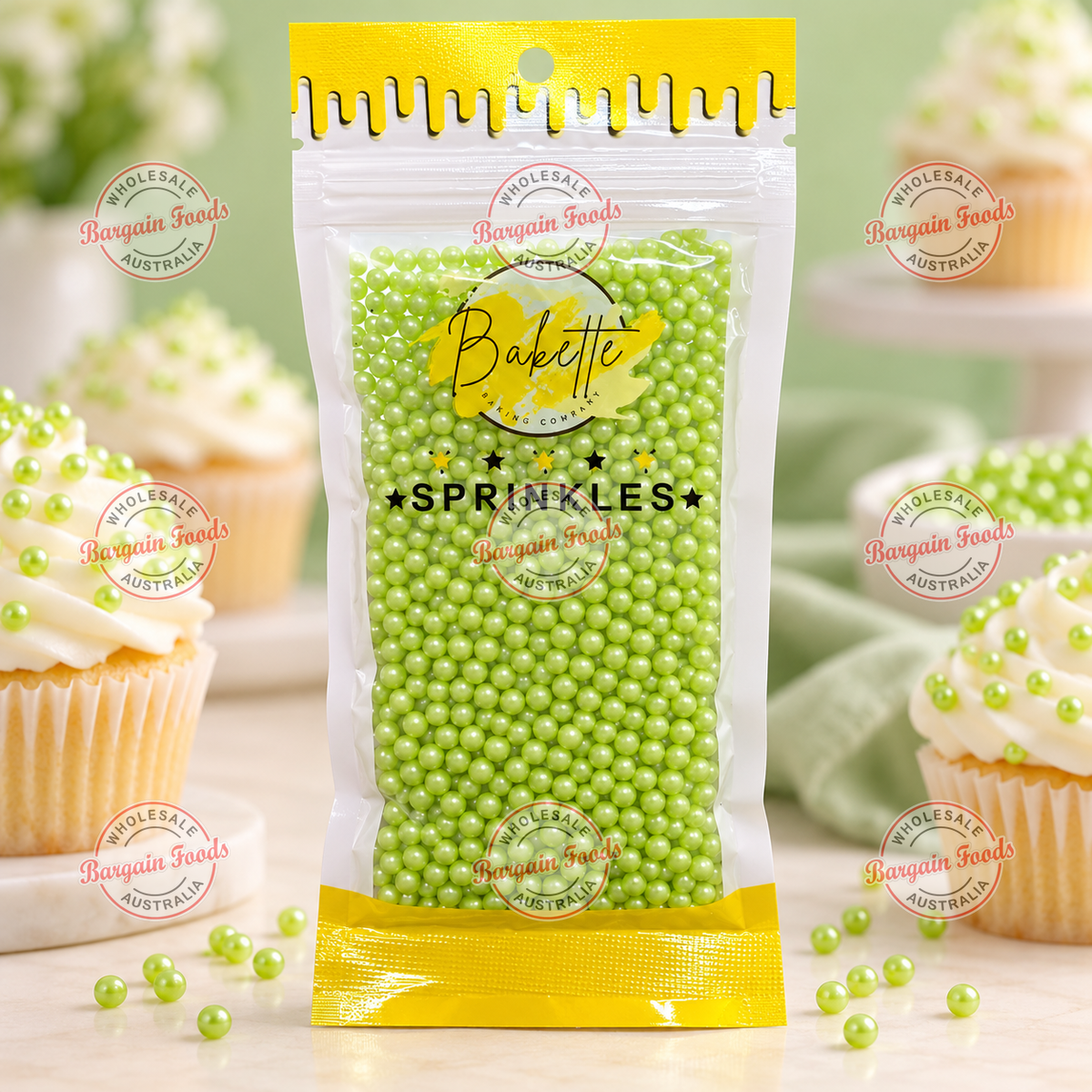 Bakette Pearly Green Sugar Pearls - 56g