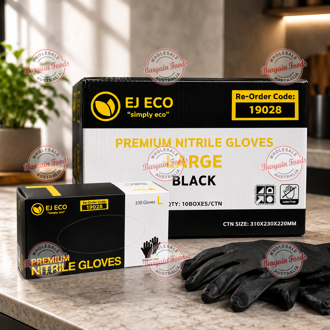 EJ ECO Premium Nitrile Black Large Gloves Box - 10 x100 (BULK)