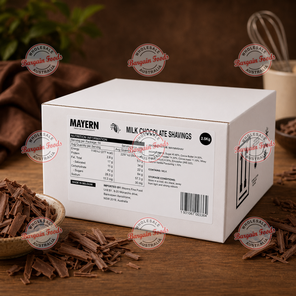Mayern Couverture Milk Chocolate Shavings - 2.5kg