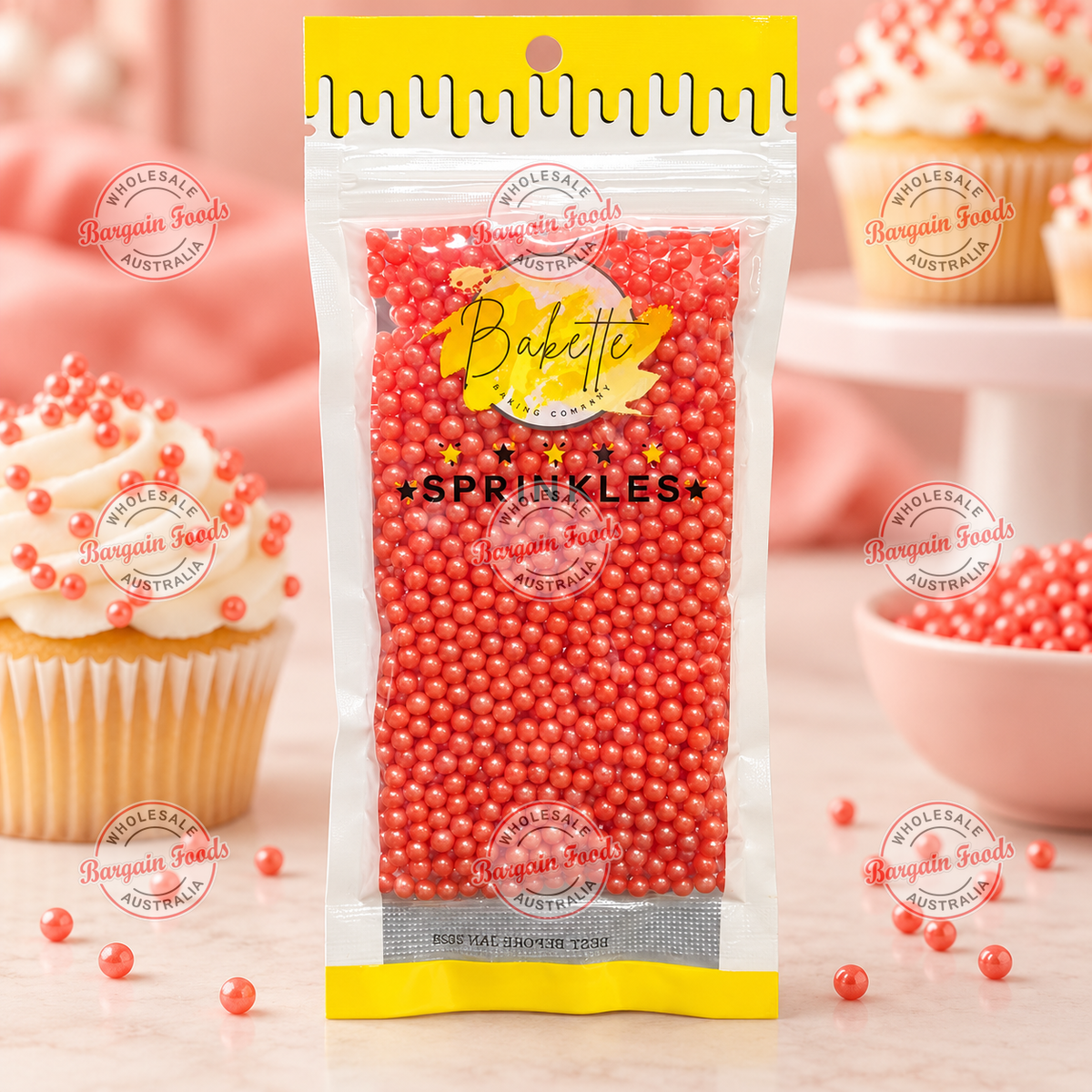 Bakette Pearly Red Sugar Pearls Sprinkle Mix - 56g