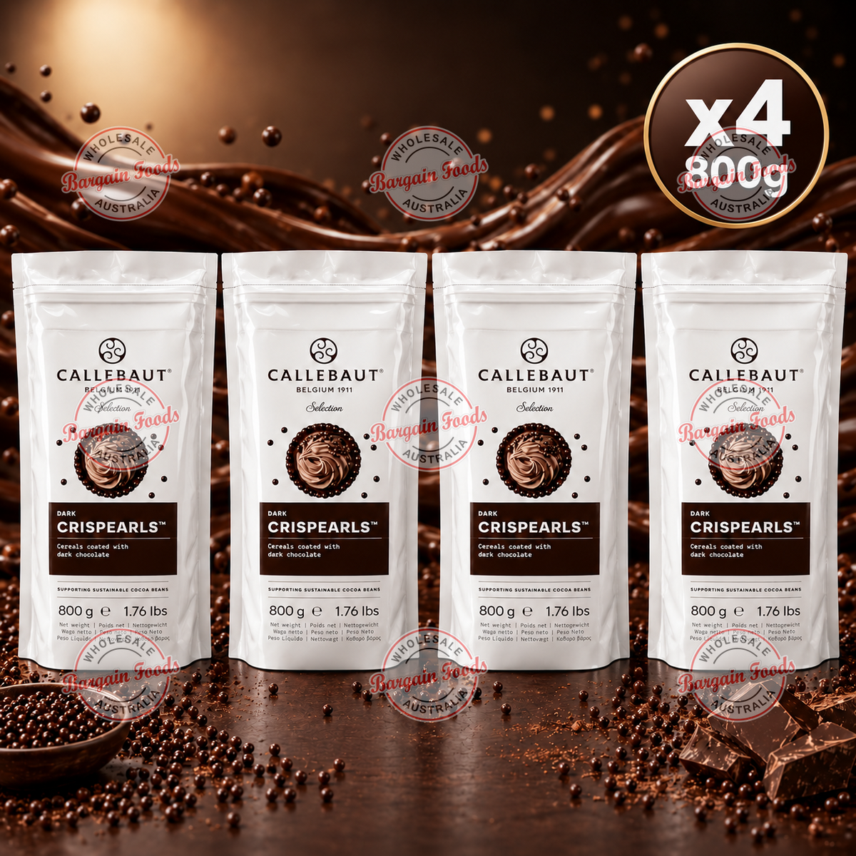 Callebaut Dark Crisp Pearls - 800g x4 (BULK)