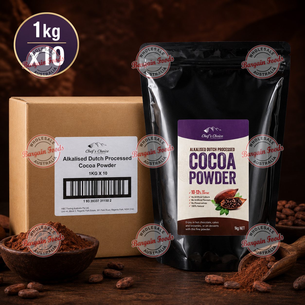 Chefs Choice Alkalised Dutch Processed Cocoa Powder 10-12% - 1kg x10 (BULK)