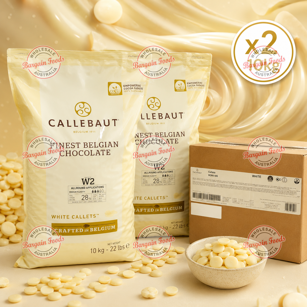 Callebaut W2NV 28% Couverture White Chocolate Melts - 10kg x2 (BULK)