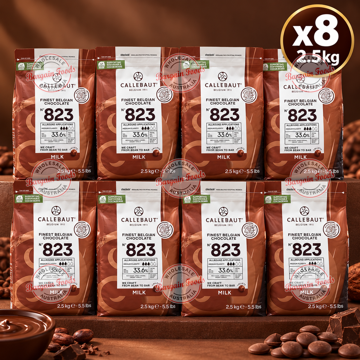 Callebaut 823 33.6% Couverture Milk Chocolate - 2.5kg x8 (BULK)