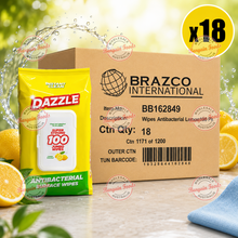 Dazzle Antibacterial Wipes Lemon Scented - 100 Wipes x18pack