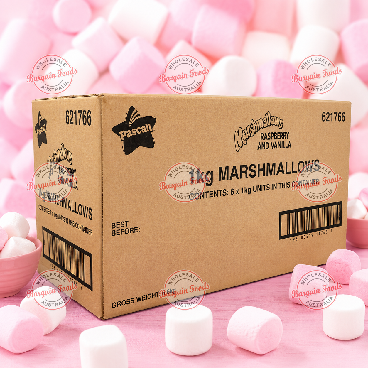 Pascal Raspberry & Vanilla Marshmallows - 1kg x6 (BULK)