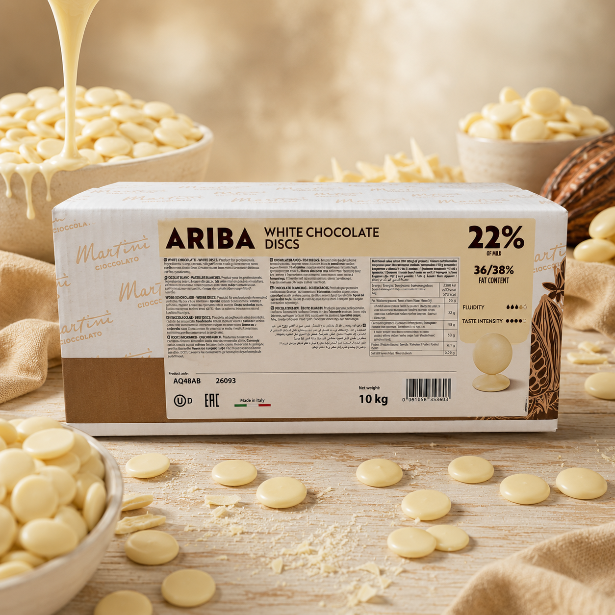 Master Martini Ariba Couverture 22% White Chocolate Dsics - 10kg