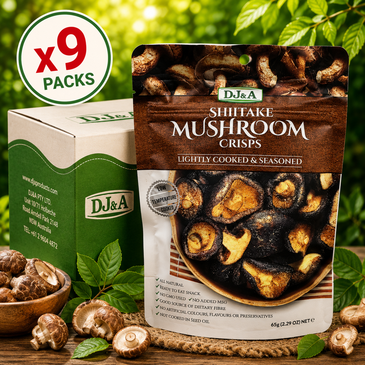 DJ&A Shiitake Mushroom Crisps - 65g x9 (BULK)