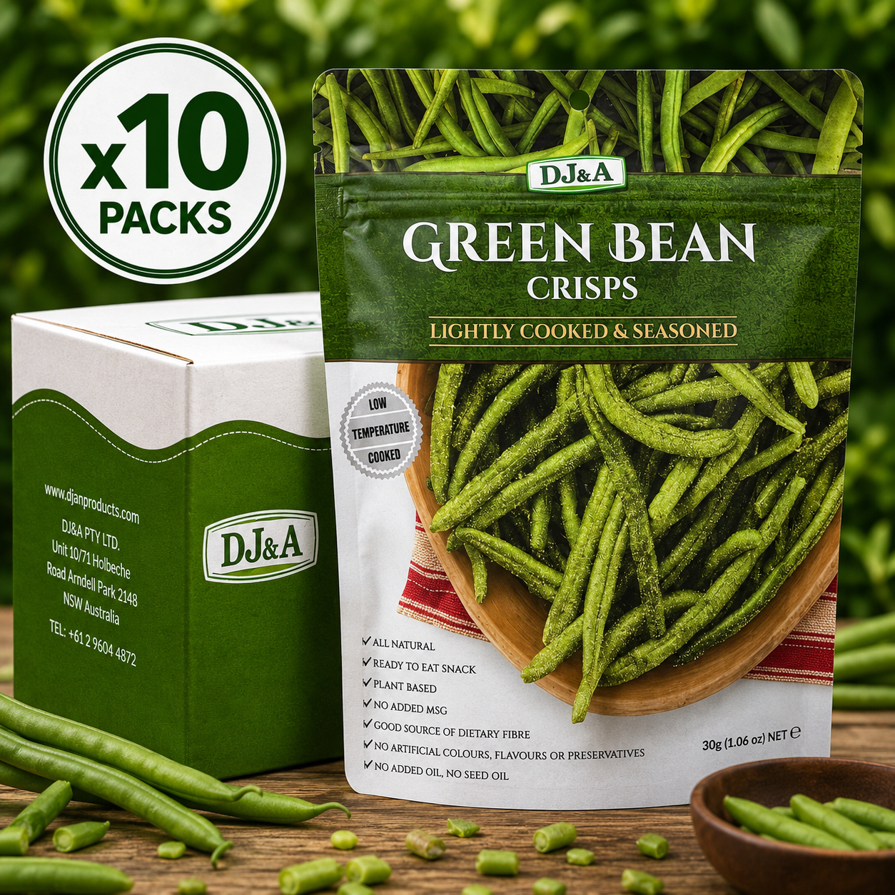 DJ&A Green Bean Crisps- 30g x10 (BULK)