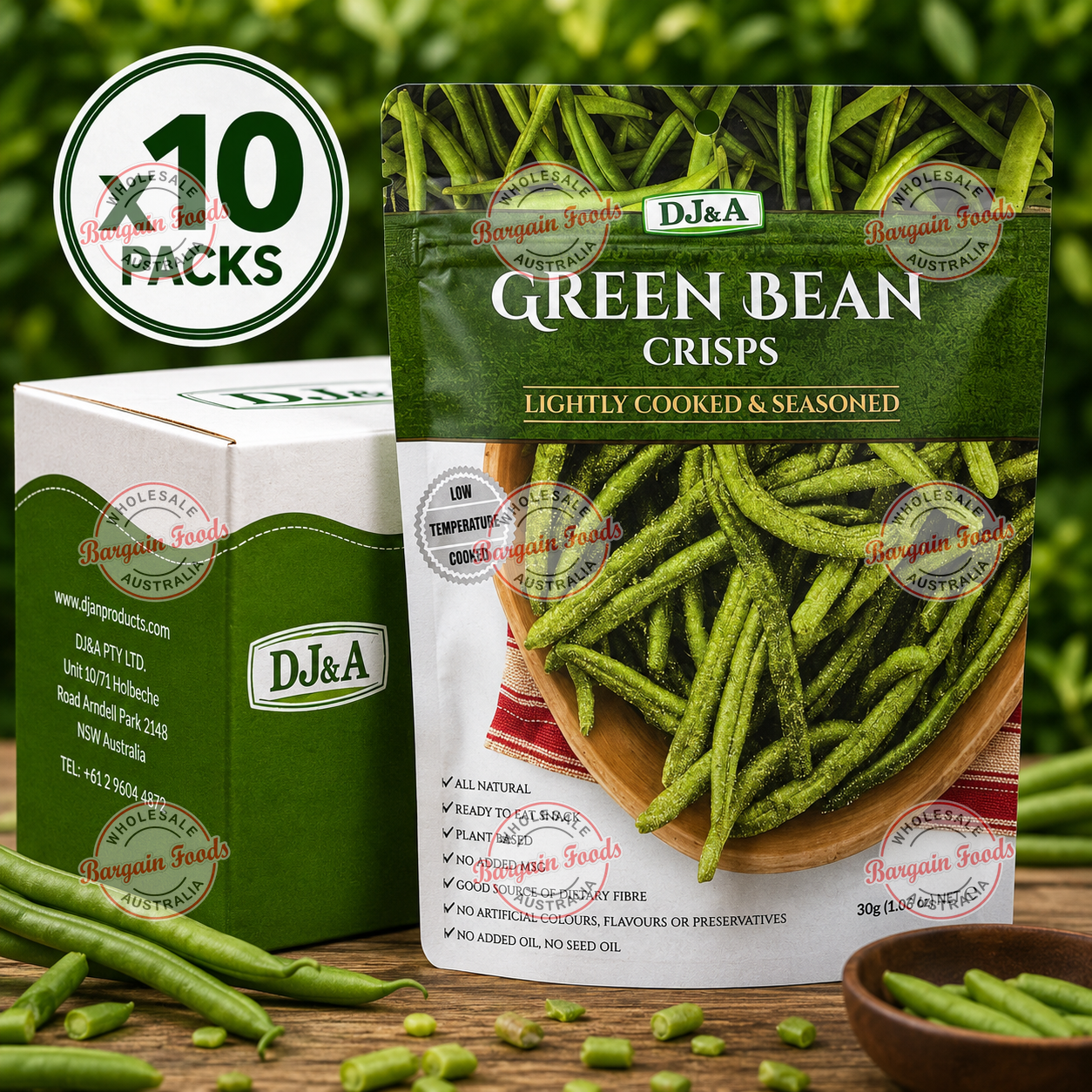 DJ&A Green Bean Crisps- 30g x10 (BULK)