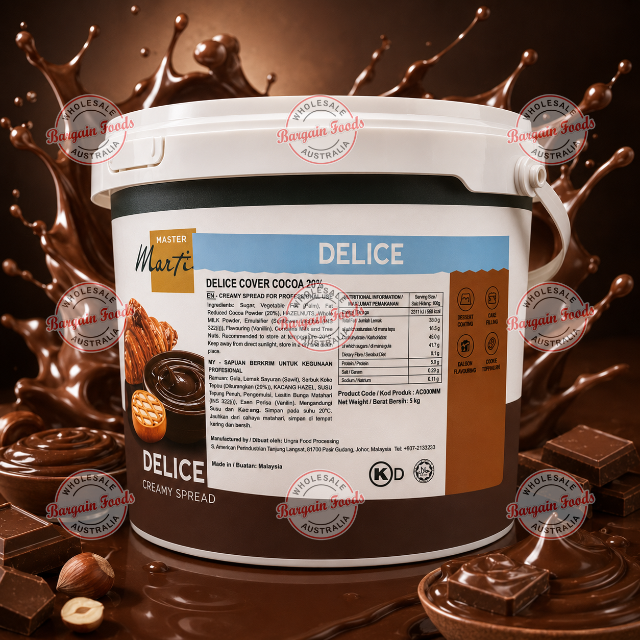 Master Martini Delice Cover Cocoa Cream Spread 20% - 5kg
