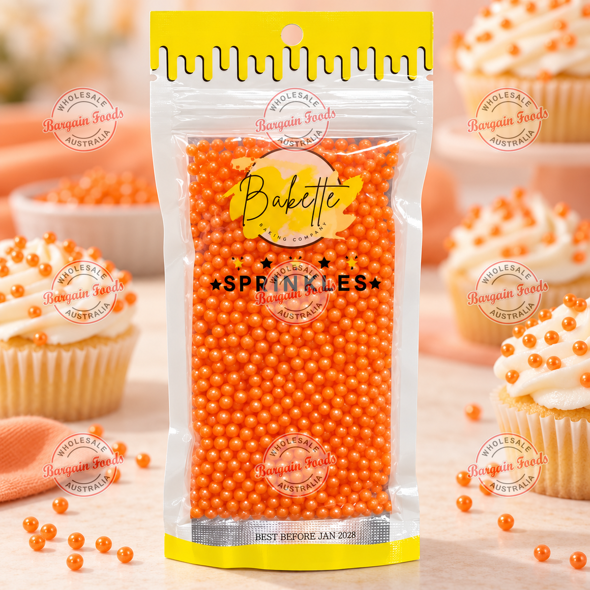 Bakette Pearly Orange Sugar Pearls Sprinkle Mix - 56g