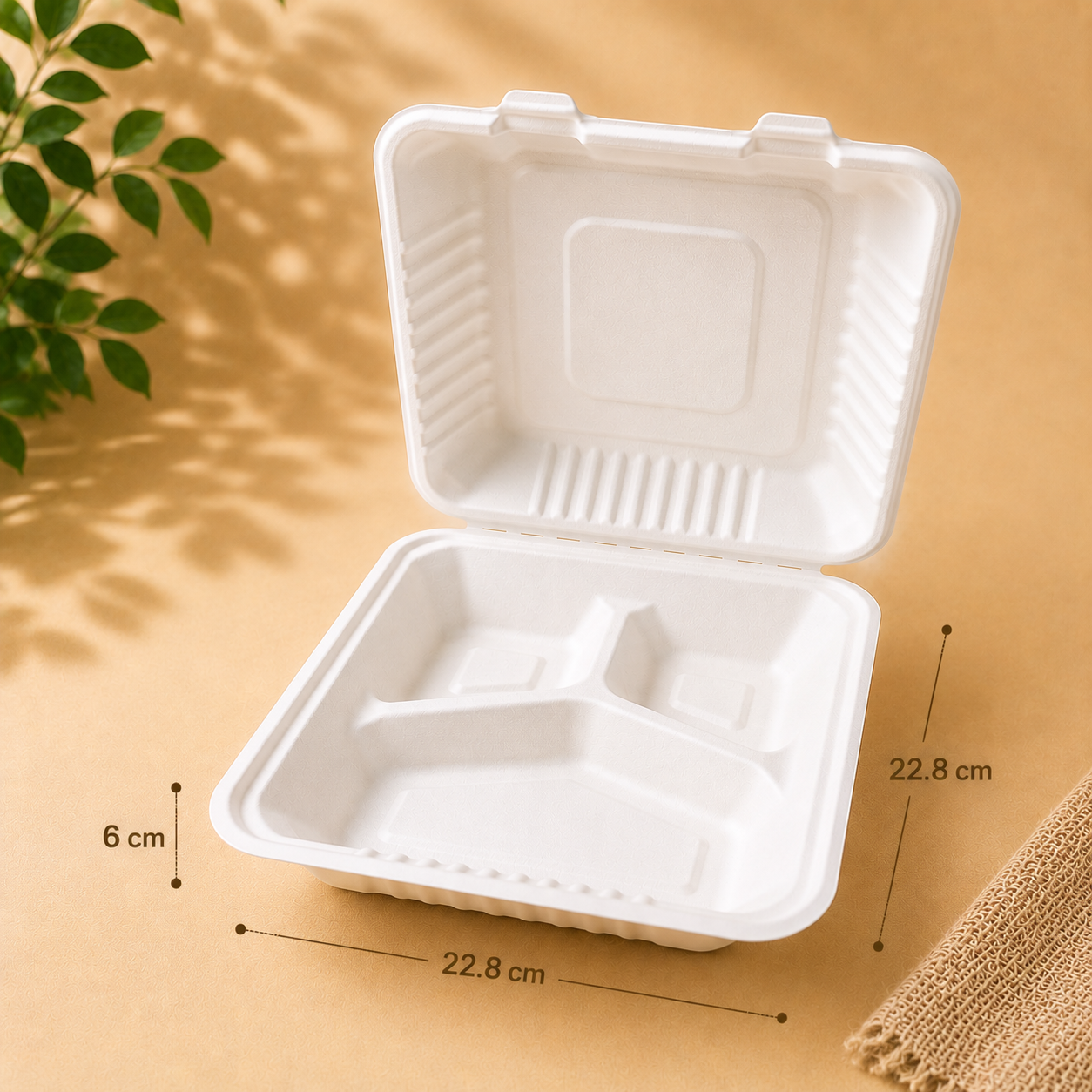 Sugarcane 3 Compartment Dinner Box - 200pcs (BULK)