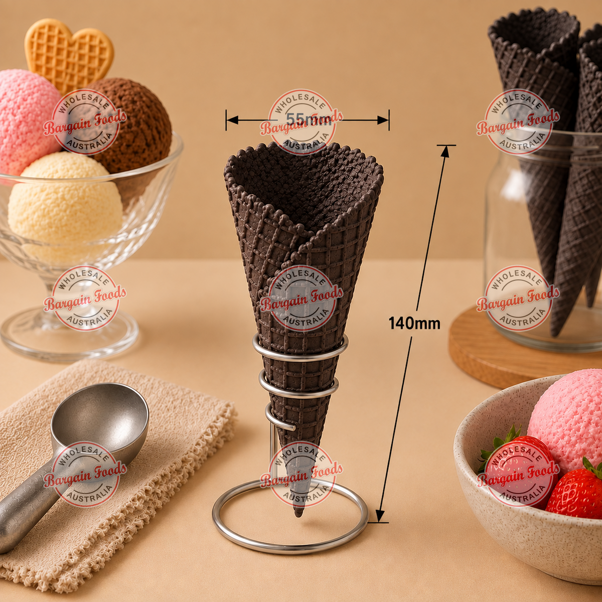Altimate Natural Top Waffle Cones Size B Cocoa Black - 312pcs (BULK)