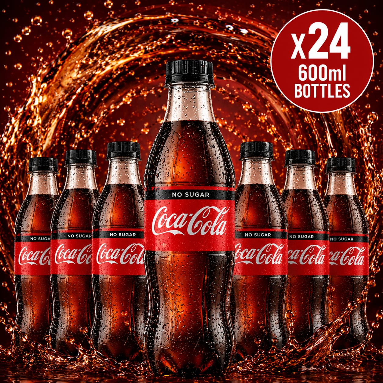 Coca Cola No Sugar Plastic Bottles - 600ml x24 (BULK)