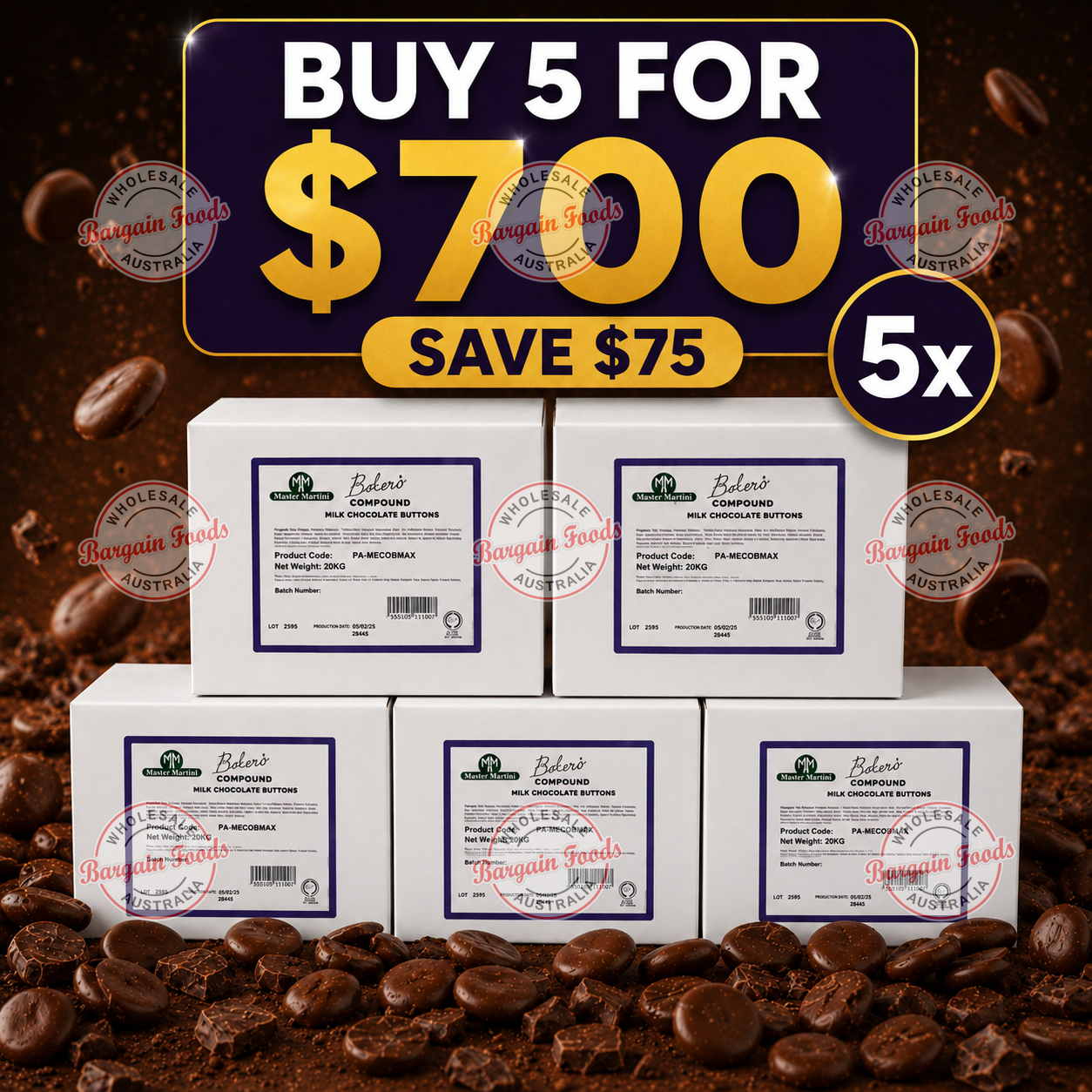 Master Martini Bolero Compound Milk Chocolate - 20kg (BULK BUNDLE OF x5)