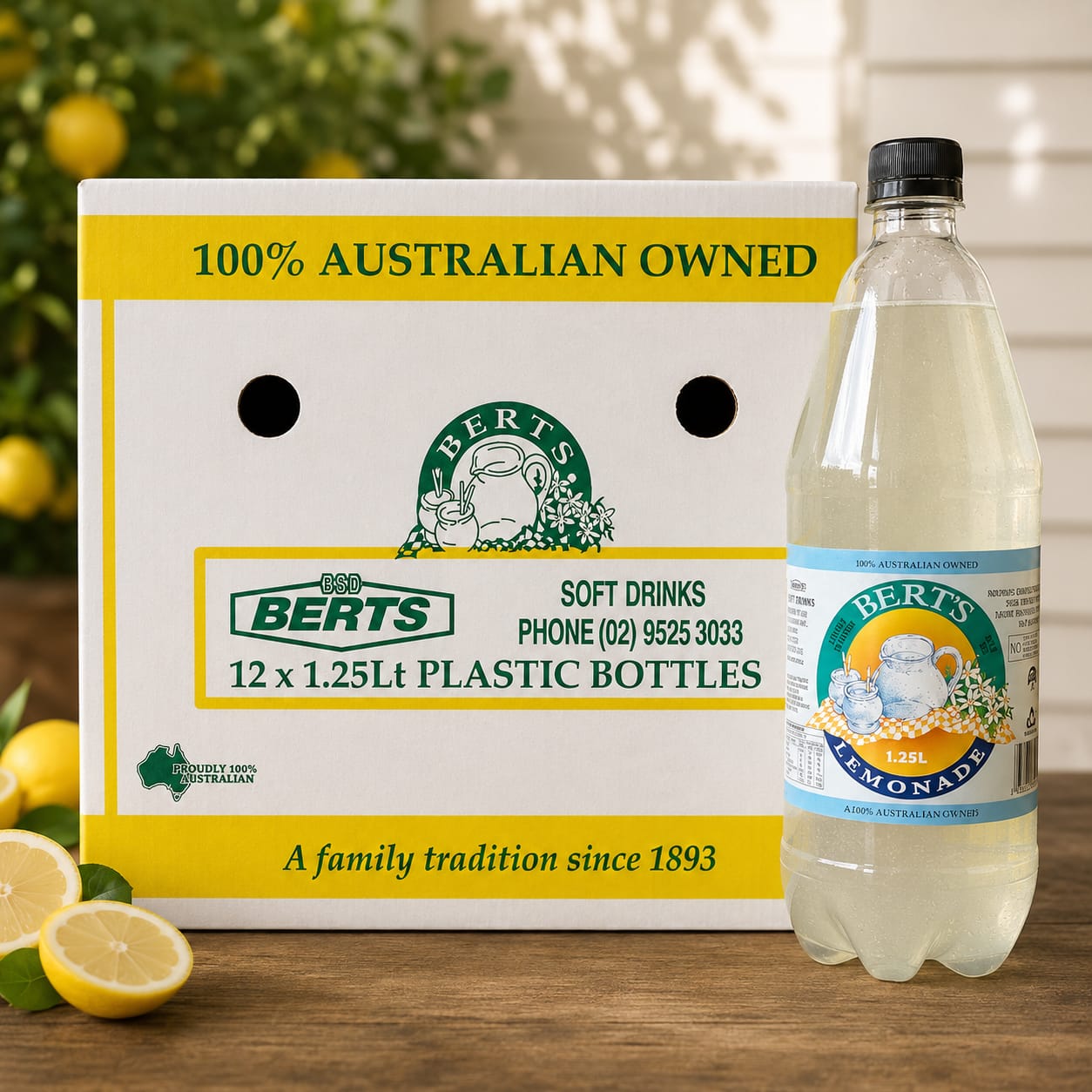 Berts Lemonade Soda Bottles 1.25L x12 (BULK)