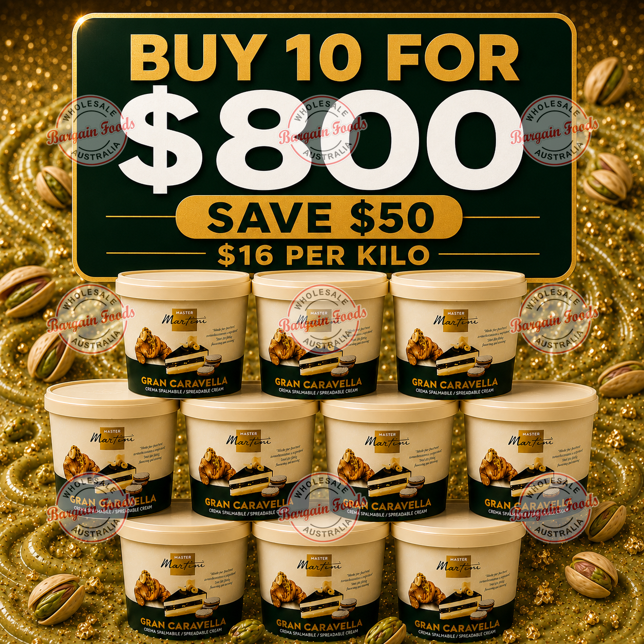 Master Martini Gran Caravella Pistachio Cream Spread - 5kg (BULK BUNDLE OF x10)