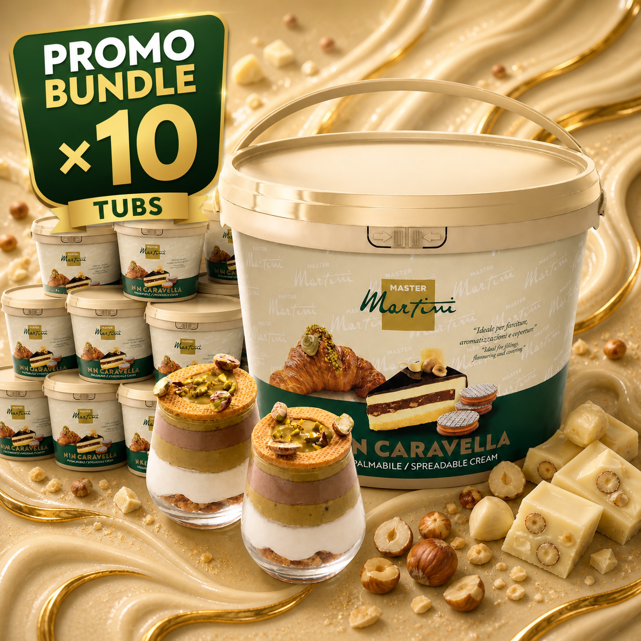 10x Master Martini Gran Nocciola Latte Spread - 5kg (Like Bueno) BB Feb 2026 & BB Mar 2026 with a manufacturer approval for extension of 6 months past best before.