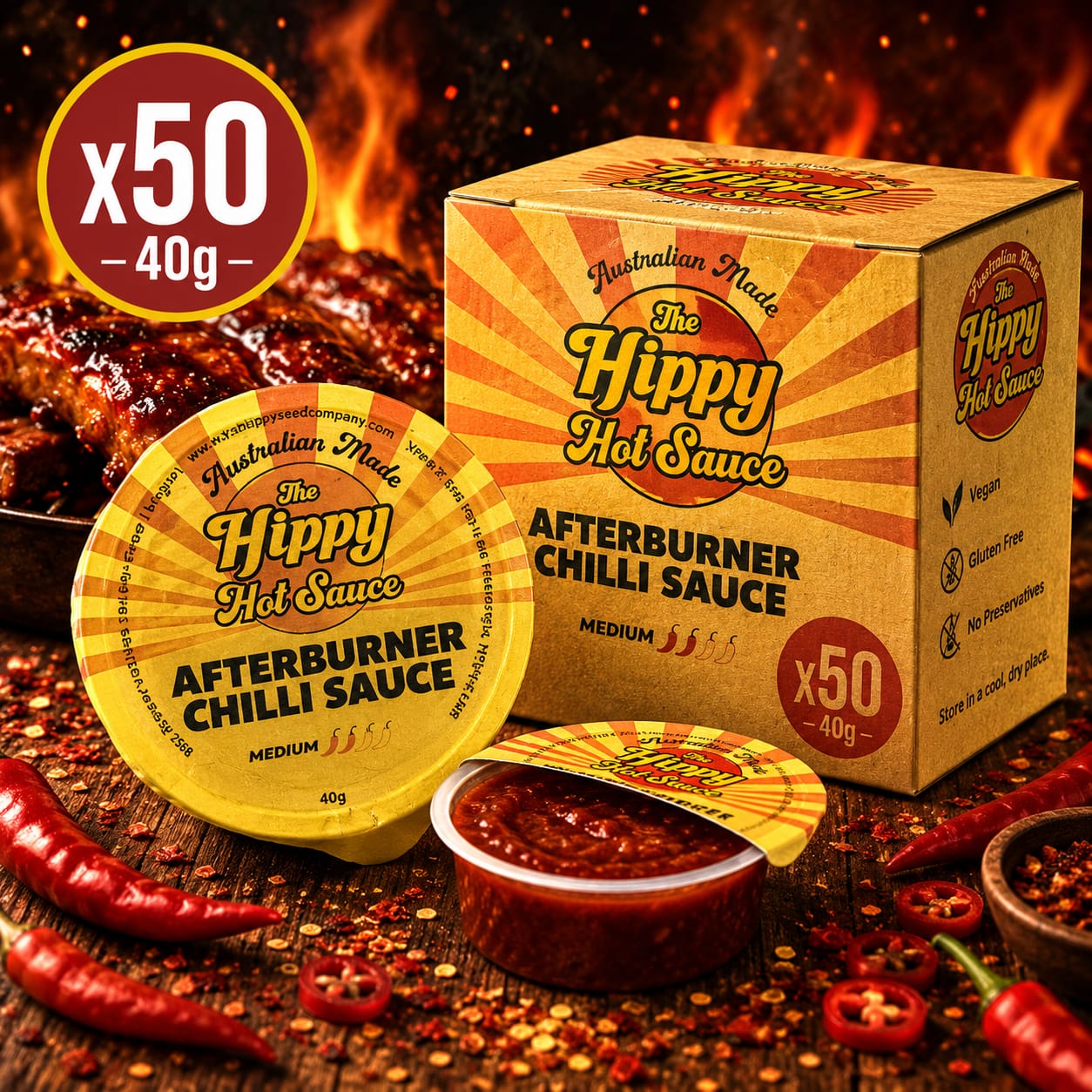 The Hippy After Burner Hot Sauce - 40g x50pcs (BULK)