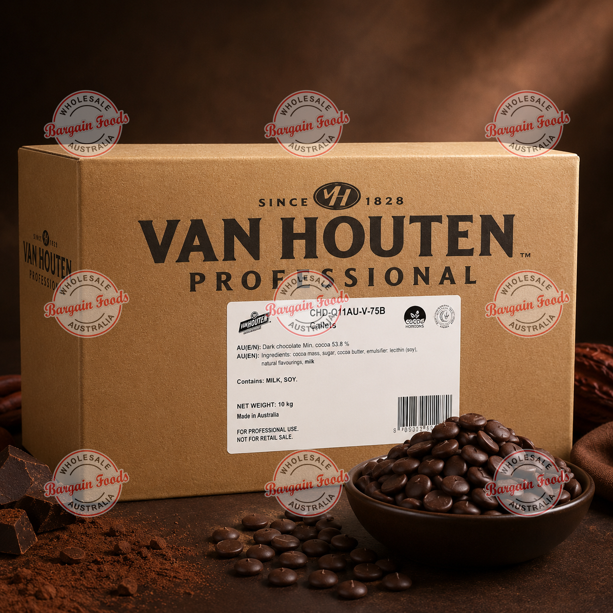 Van Houten 53.8% Couverture Dark Chocolate - 10kg
