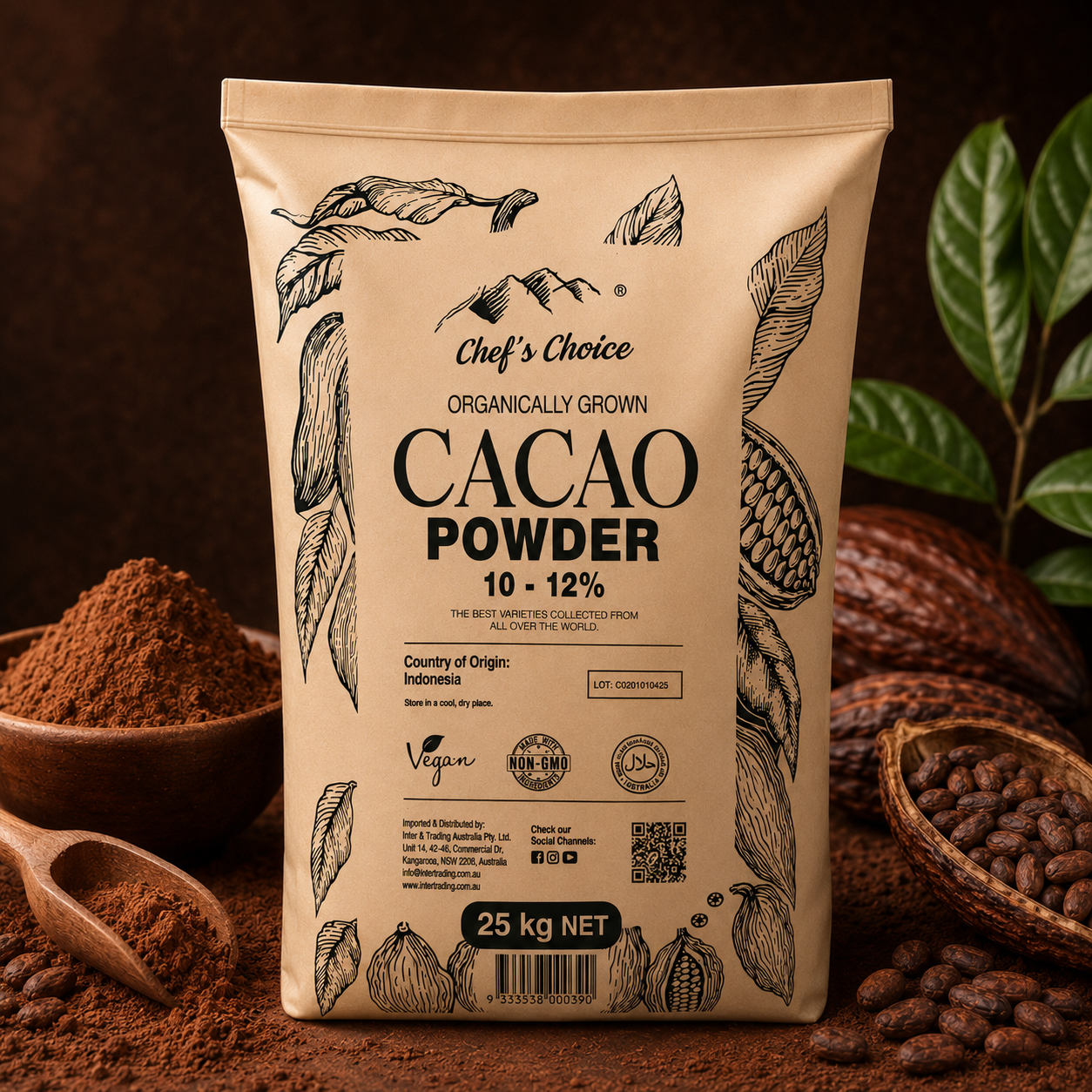 Chefs Choice Organically Grown 10-12% Cacao Powder - 25kg