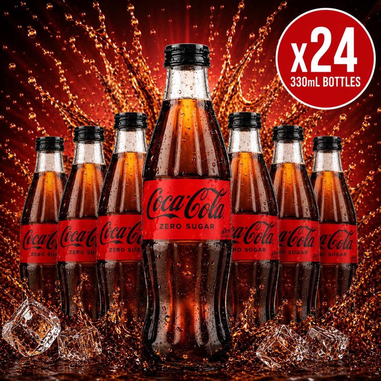 Coca Cola No Sugar Glass Bottle - 330ml x24 (BULK)