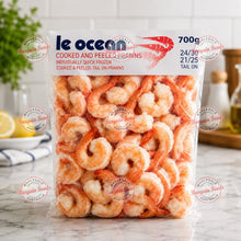 Le Ocean Cooked Peeled Prawns (Tails on) - 700g 26/30pcs