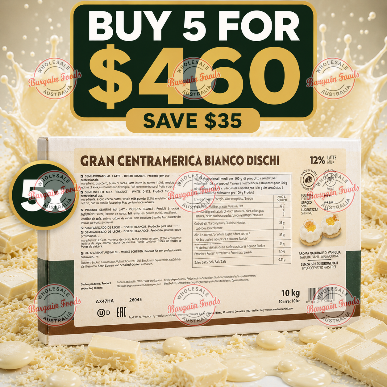 Master Martini Gran Centramerica Compound White Chocolate Buttons - 10kg (BULK BUNDLE OF  x5)