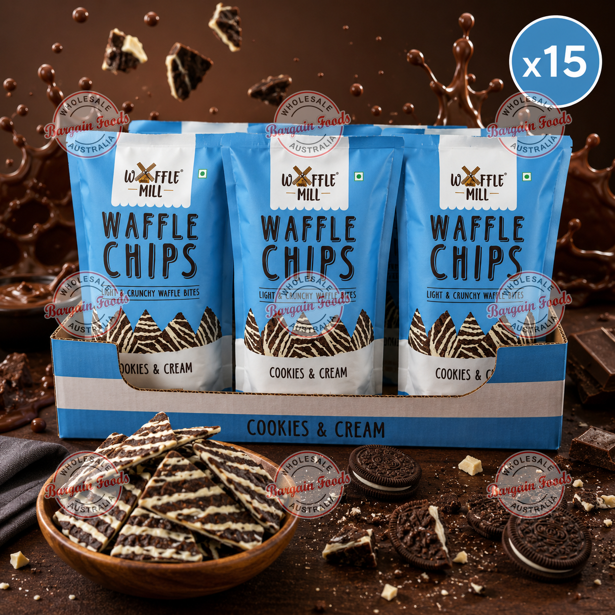 Waffle Mill Waffle Chips Cookies And Cream - 80g x15 (BULK)