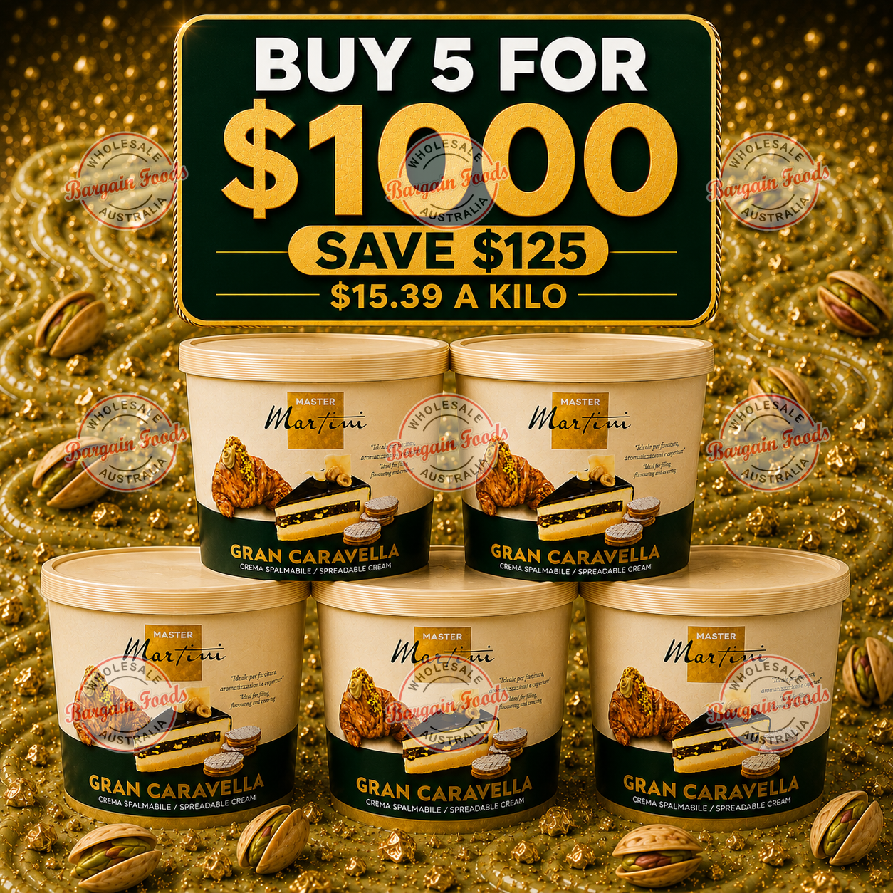 Master Martini Gran Caravella Pistachio Cream Spread - 13kg (BULK BUNDLE OF x5)