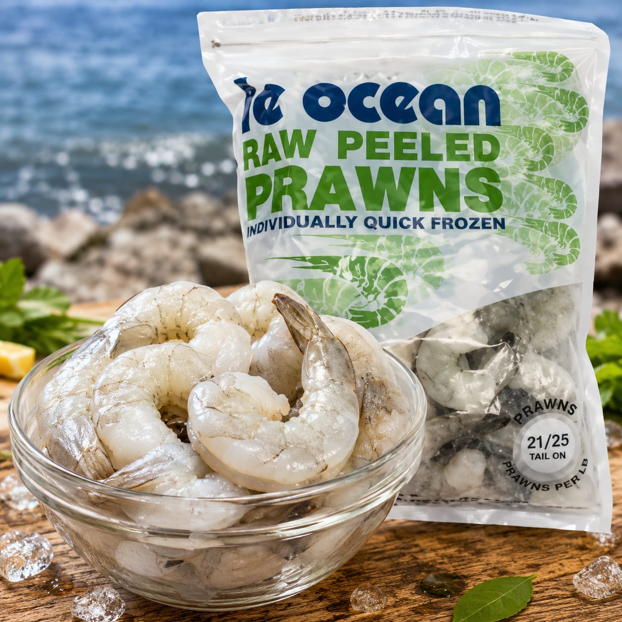 Le Ocean Raw Peeled Prawns (Tails on) - 700g 21/25pcs