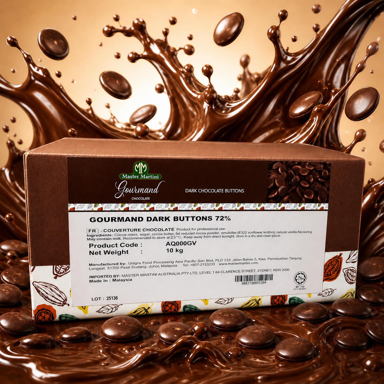 Master Martini 72% Couverture Dark Chocolate Melts - 10kg (BULK)